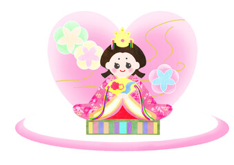 ひなまつりハートの台座に座ったお雛様