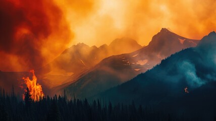 Catastrophic Wildfire Engulfing Forest intense heat waves from a large-scale forest fire that emphasize the scale and intensity of the forces of nature