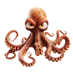 Fotobehang Sneaky octopus with narrowed eyes, sly smile, and slinking tentacles. © Alexander