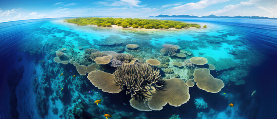 Fototapeta na wymiar beautiful landscape view of Australia's Great Barrier Reef in the middle of the ocean created with Generative AI Technology 