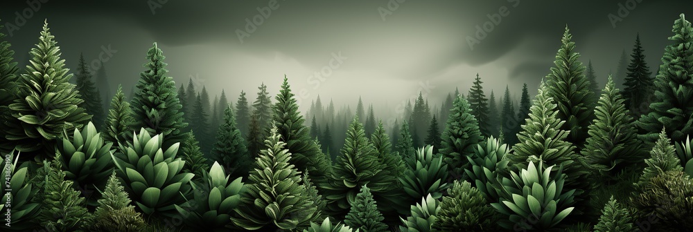 Aufkleber Lush forest painting bursting with a myriad of trees in various shapes and sizes, creating a mesmerizing natural spectacle