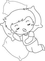 Cute Kids Doing Healthy Lifestyle Sleeping Activity Cartoon Coloring For Kids and Adult