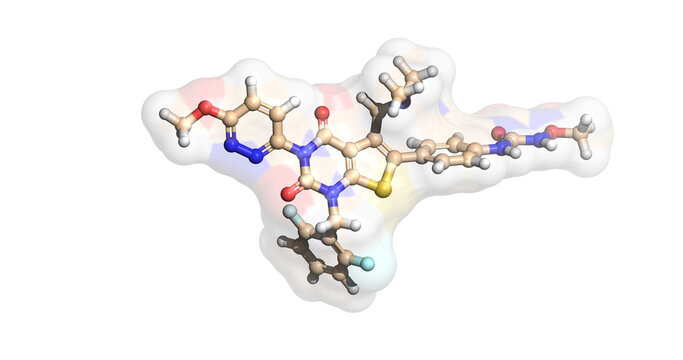 Relugolix, drug against advanced prostate cancer and uterine fibroids, 3D molecule 4k