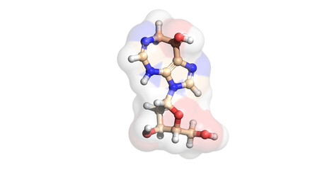 Pentostatin, cancer drug against hairy-cell leukemia, 3D molecule 4k