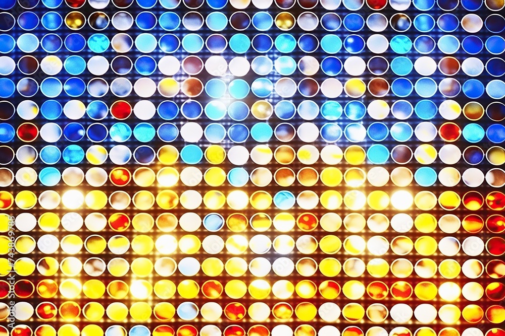 Poster A vibrant multicolored background, features an array of circles in various sizes and hues, creating a harmonious and mesmerizing visual experience