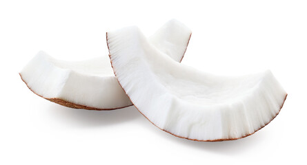 Two fresh ripe coconut pieces on white background - 743869755