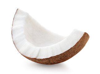 One piece of fresh ripe coconut on white background - 743869757