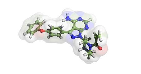 Ibrutinib, anticancer drug against chronic lymphocytic leukemia, mantle cell lymphoma, and Waldenstrom's Macroglobulinemia, 3D molecule 4K
