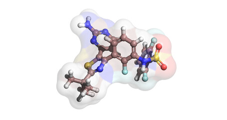 Dabrafenib, anticancer drug against lung cancer and thyroid cancer, 3D molecule 4K