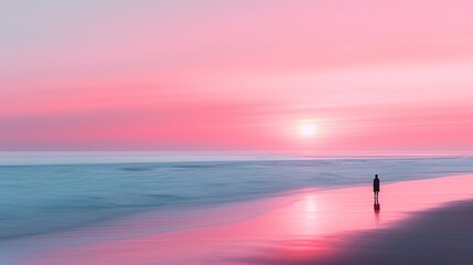 Fototapeta premium Serene Solitude: Minimalist Beach Sunset