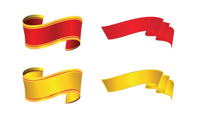 Collection of red and gold ribbons banner in various of ribbons design elements on white background