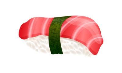 Tuna Nigiri Sushi isolated on white background. Japanese cuisine dish. Png clipart isolated on transparent background