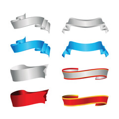 Collection of red,blue,gray ribbons banner in various of ribbons design elements on white background