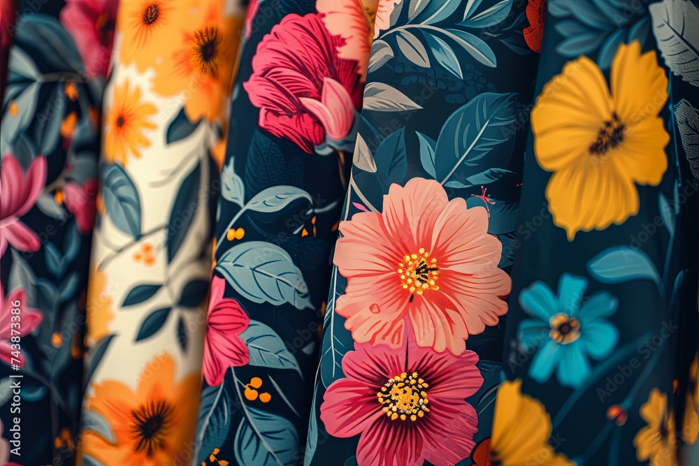 Aufkleber Diverse array of colorful flowers delicately arranged on a wall, creating a visually captivating and lively display