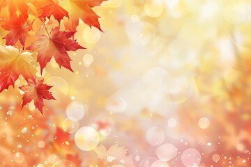 Obraz na płótnie Canvas Autumn themed web banner Red and yellow maple leaves against a soft light bokeh background Seasonal promotion