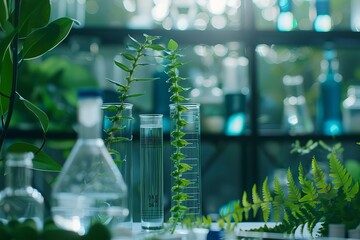 Biology laboratory with scientific research on plants and dna. environmental studies and genetic engineering concept