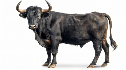 Black bull isolated on white background.