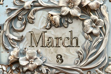 Postcard with text March  silver. Concept Creating a postcard with the text "March" in a silver color could be a great idea for a stylish and elegant design
