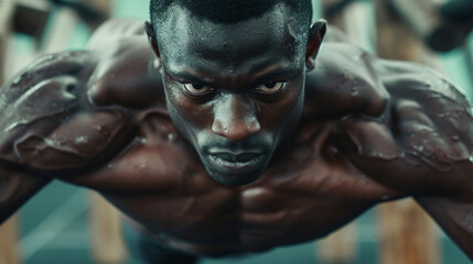 Black man doing intense sports training.