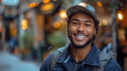 An office boy delivering mail with a smile, brightening up the recipients' day with his positive attitude - obrazy, fototapety, plakaty
