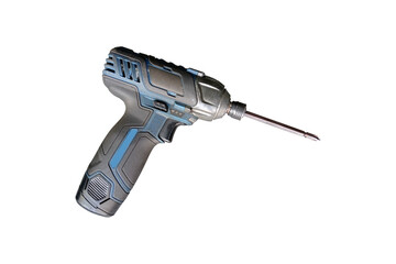 Battery screwdriver or drill placed on white background