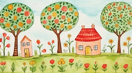 A majestic house sits peacefully surrounded by a lush forest with towering trees, creating a tranquil and harmonious scene