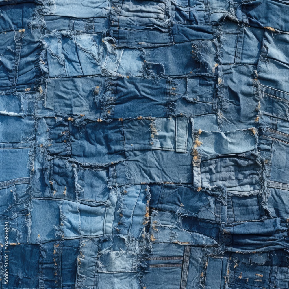 Poster a mesmerizing close-up of a piece of soft blue denim fabric, showcasing intricate patterns and textu