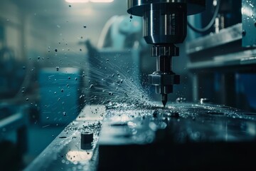 Modern cnc milling machine in action Illustrating the precision and efficiency of contemporary metalworking - obrazy, fototapety, plakaty