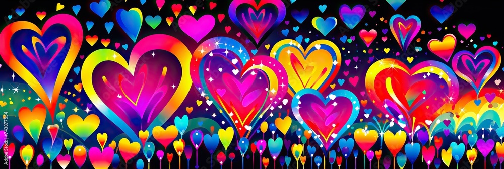 Aufkleber a vibrant painting featuring a multitude of hearts in various sizes and colors, filling the canvas w