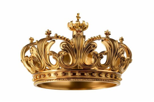 Regal gold crown Symbol of royalty and power Isolated on a stark white background for versatile use