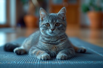 A majestic malayan cat lounges on a plush rug, its graceful whiskers twitching as it gazes contentedly at its luxurious indoor surroundings - obrazy, fototapety, plakaty