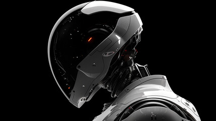 Futuristic Robot With Advanced Helmet Design Against a Black Background