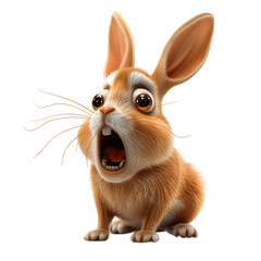 Surprised rabbit with wide eyes and raised ears.