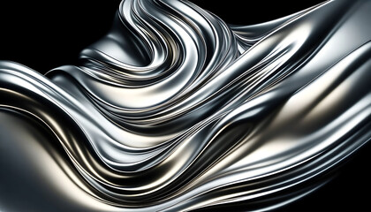 Abstract Liquid Metal Waves with Reflective Silver Curves