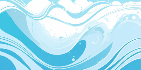 Vector ocean watercolor soft blue and white wavey curve line background. Blue water ocean sea wave seamless background.