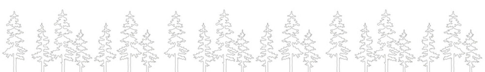 Seamless border with spruce forest. Line art. Vector and PNG on transparent background.