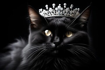 fluffy cat with silver tiara