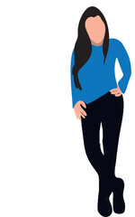 Vector de mujer modelo posando con las manos en la cintura y los pies cruzados