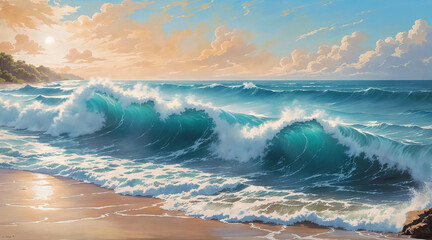 Seascape on sunset background - obrazy, fototapety, plakaty