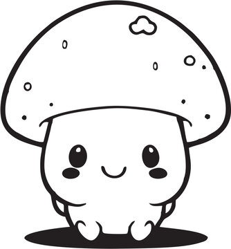 cartoon kawaii mushroom 002 monochrome