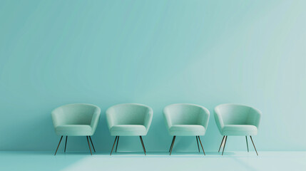 Blue-green chairs in empty blue background.