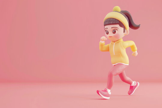 3D style cartoon character of a person running. Sport and fitness
