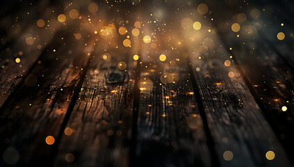Obraz premium a wooden floor with bokeh lights in the style of dark