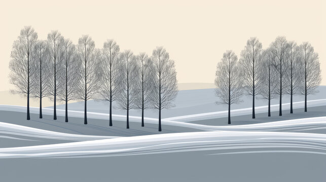 White Snowy Landscape Painting With Trees