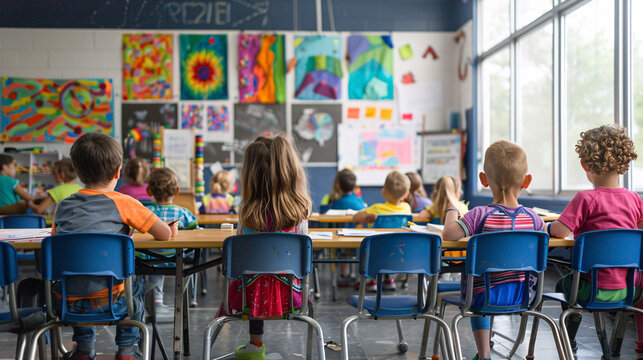 Photo d'enfant  pendant les cours d'arts plastiques dans une classe d'&eacute;cole primaire