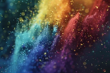 Poster Showcase your creativity as an AI art generator by animating a mesmerizing sequence where powdery elements swirl and transform into a rainbow palette © Bordinthorn