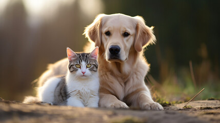British cat and Golden Retriever.
