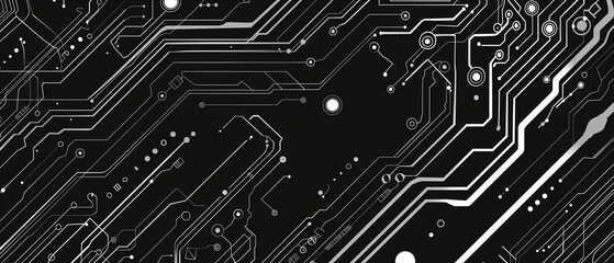 Close-Up View of a Black and White Printed Circuit Board Pattern backdrop