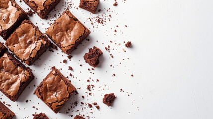 Brownies on white background with copy space.