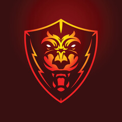 Modern, Elegant, Masculine, Lion Roaring Gaming Shield Sport Logo Design Vector